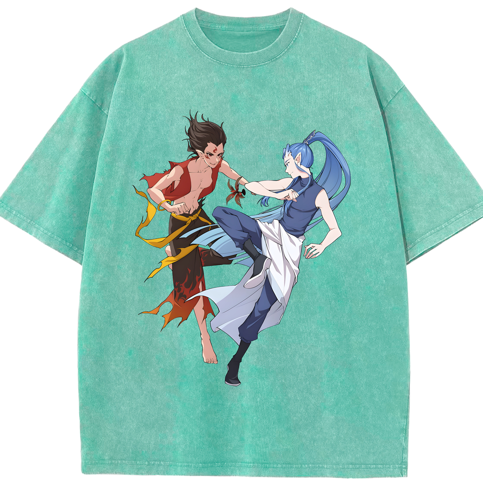 （画像用） Ne Zha 2 ナタ 魔童の大暴れ 綿100% ヴィンテージ風 半袖Tシャツ（フロントプリント）